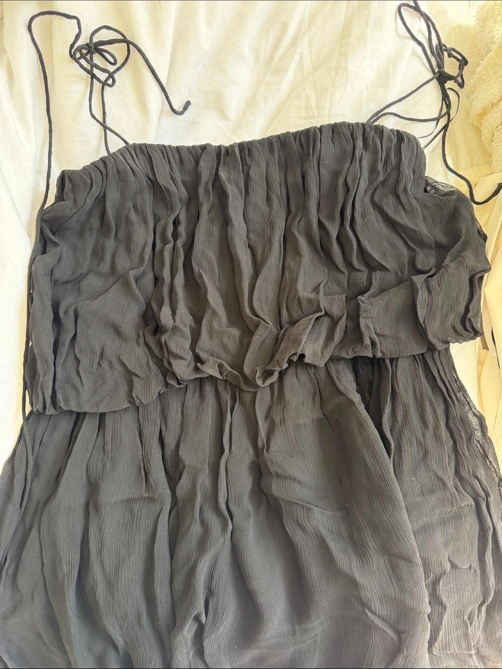 Mango Black Strapless Ruffle Mini Dress